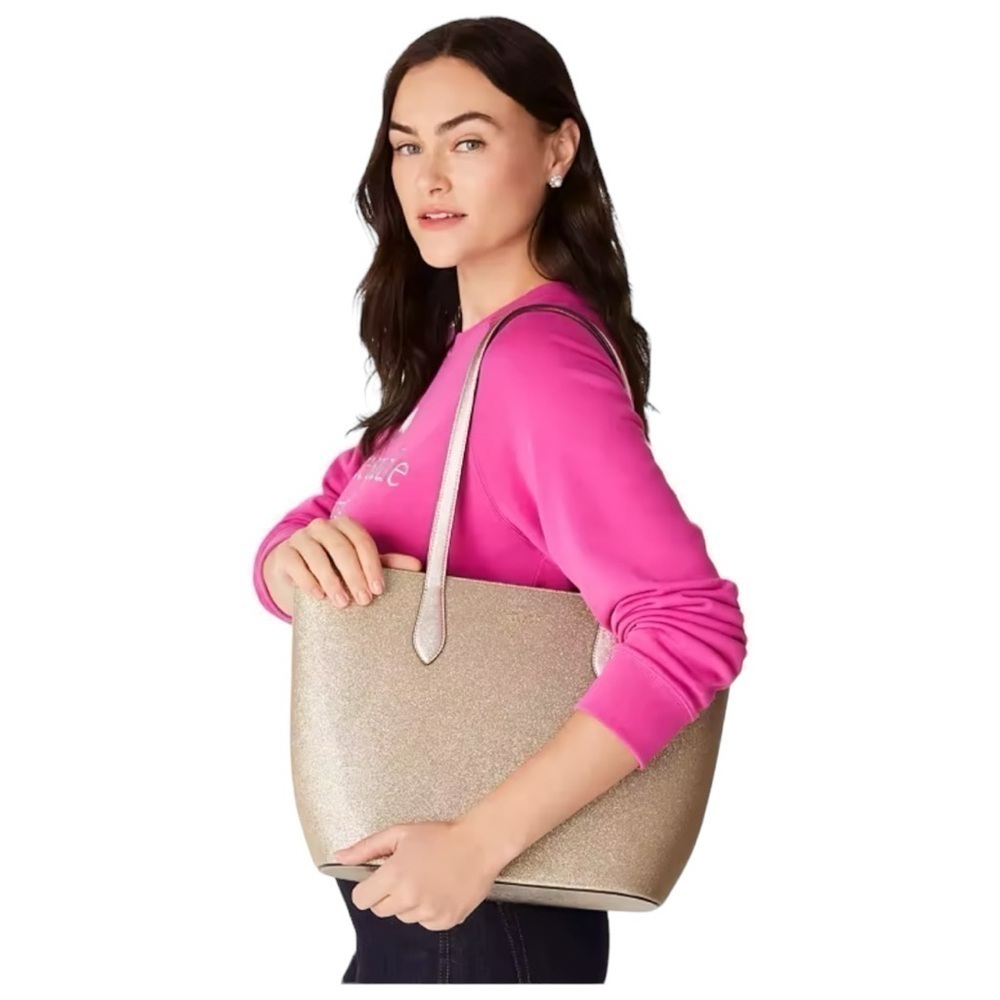 Kate Spade Glimmer Large Top Zip Tote Shoulder Bag Gold Glitter NWT - Picture 2 of 6